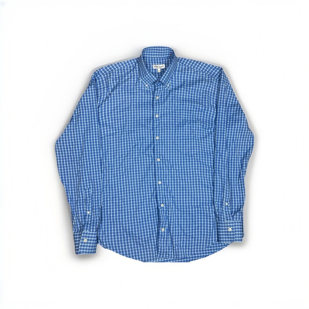 Peter Millar Shirt Mens Large Blue Check Summer Comfort Performance Stretch